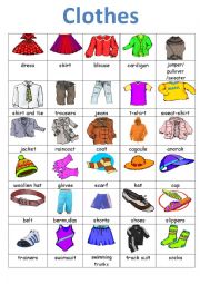 English Worksheet: Types of Clothes 