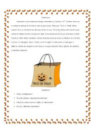 English Worksheet: Halloween Reading and Questions