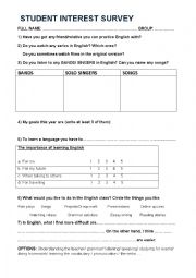 English Worksheet: Student survey-1st day of class