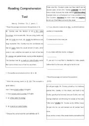 English Worksheet: Harry Potter and the sorcerers stone reading comprehension