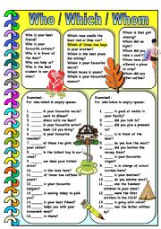 English Worksheet: Who / Which / Whom