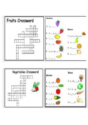 English Worksheet: fruits and vegetables crossword