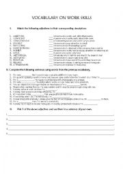 English Worksheet: Vocabulary Sheet on Work Skills