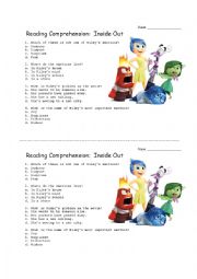 English Worksheet: Inside Out Movie
