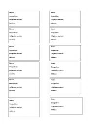 English Worksheet: Presentation cards