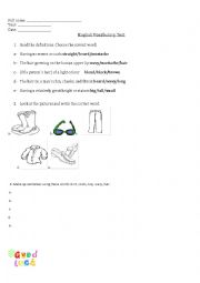 English Worksheet: Vocabulary Test on clothes + physical description