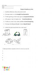 Vocabulary Test on clothes + physical description