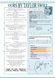 English Worksheet: Ours by Taylor Swift Worksheet