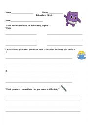 English Worksheet: Literature Circles