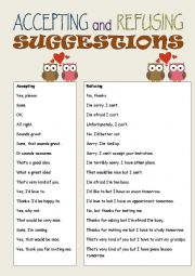 English Worksheet: ACCEPTING AND REFUSING SUGGESTIONS