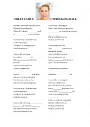 English Worksheet: Wrecking ball- Miley Cyrus