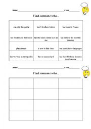 English Worksheet: Find someone who...