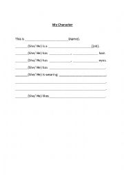 English Worksheet: My Character Template