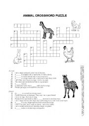 English Worksheet: Animal Crossword Puzzle