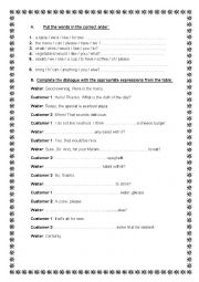 English Worksheet: Ordering food at a restaurant (2) 