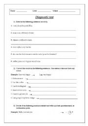 English Worksheet: Diagnostic test