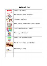 English Worksheet: About Me (for adults) 