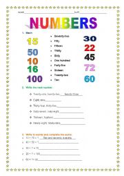 English Worksheet: Numbers from 1 to 100