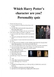 English Worksheet: Which Harry Potters character are you? Personality quiz part 2