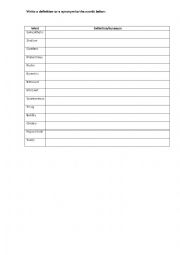 English Worksheet: vocabulary