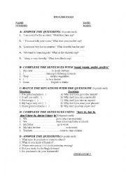 English Worksheet: exam on reported speech, illnesses,prefer...