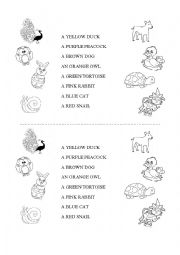 English Worksheet: Read, colour and match