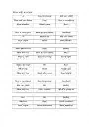 English Worksheet: Bingo with greetings 