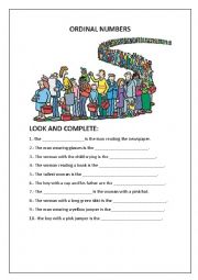 English Worksheet: ordinal numbers