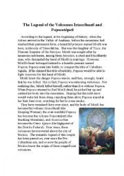 English Worksheet: Popocatepetl and Iztaccihuatl legend 