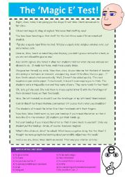 English Worksheet: The Magic E Test