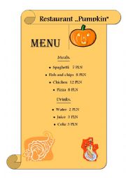 English Worksheet: Menu 