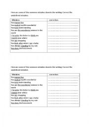 English Worksheet: COMMON  MISTAKES