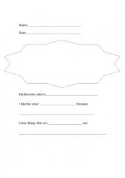 English Worksheet: Favorite color writing prompt