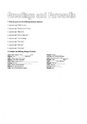 English Worksheet: Greetings and farewells