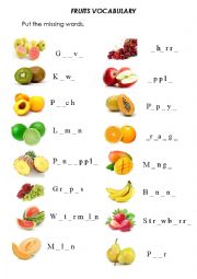 English Worksheet: Fruits