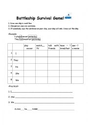 English Worksheet: Battleship Game Simple Past