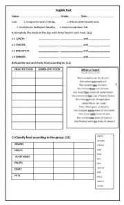 English Worksheet: TEST FOOD AND DRINK