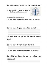 English Worksheet: Obligation - Have to/Dont have to