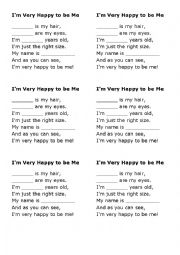 English Worksheet: Im very happy to be me - Poem