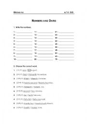 English Worksheet: Numbers and Dates