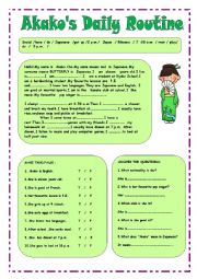 English Worksheet: Akakos Daily Routine