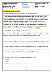 English Worksheet: Reading Comprehension