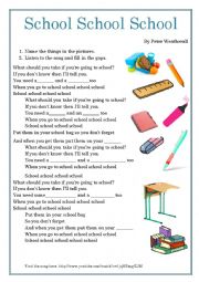 English Worksheet: school song