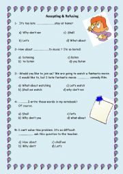 English Worksheet: accepting & refusing 