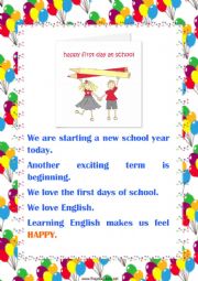 English Worksheet: First Day at School
