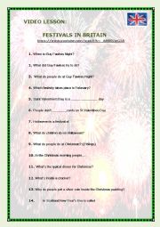 English Worksheet: FESTIVALS IN BRITAIN 