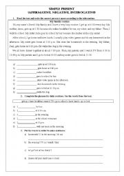 English Worksheet: Simple Present Test (affirmative, negative, interrogative)