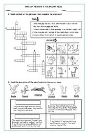 English Worksheet: Wild Animals Reading Workshop