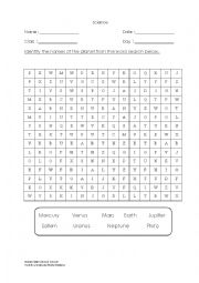 English Worksheet: Word Search On Names of Planets