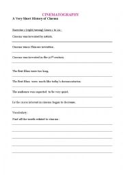 English Worksheet: History of cinema worksheet / text + right-wrong exercise